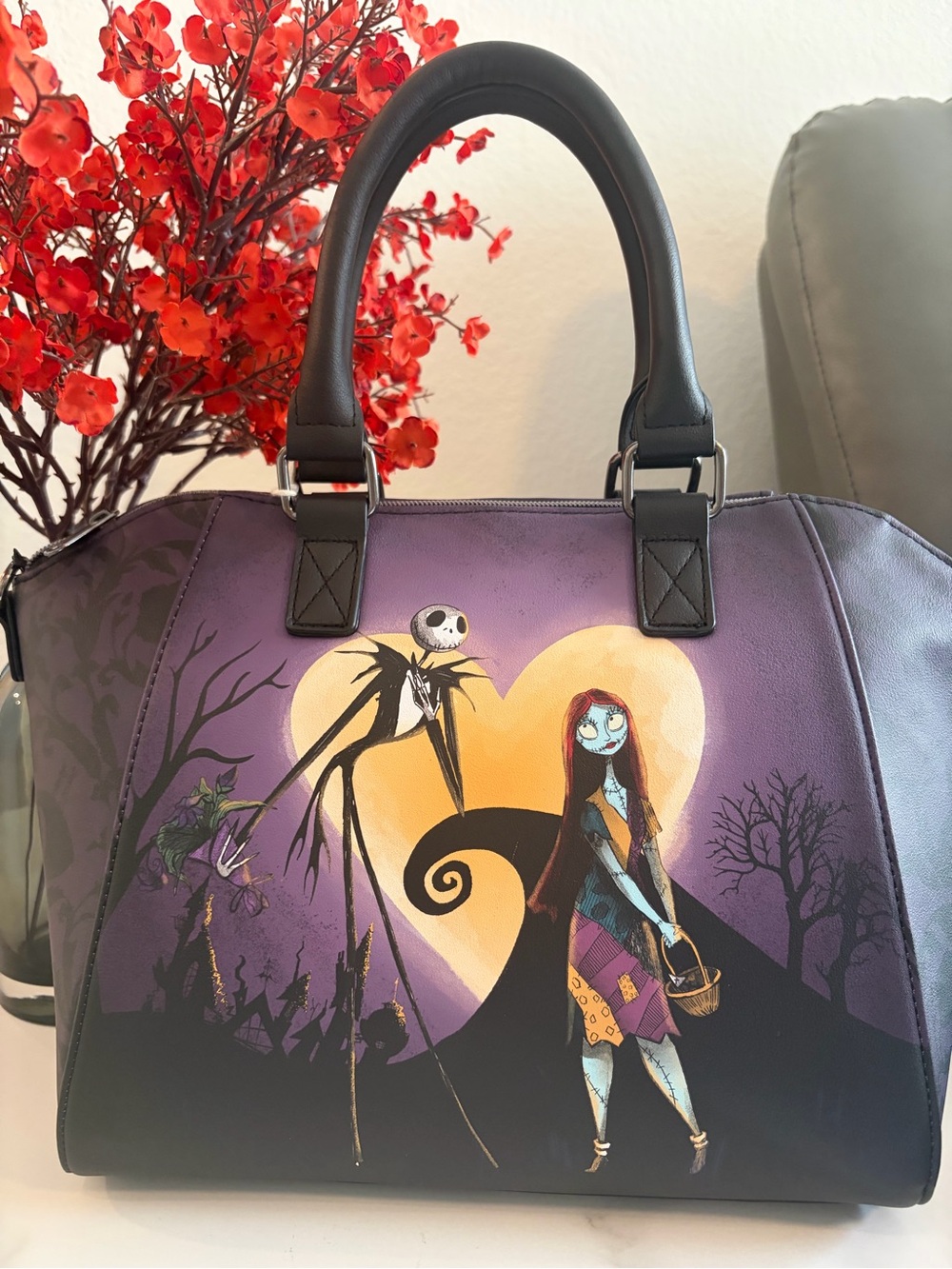 Loungefly The Nightmare Before Christmas Jack & Sally Heart Moon Satchel Bag